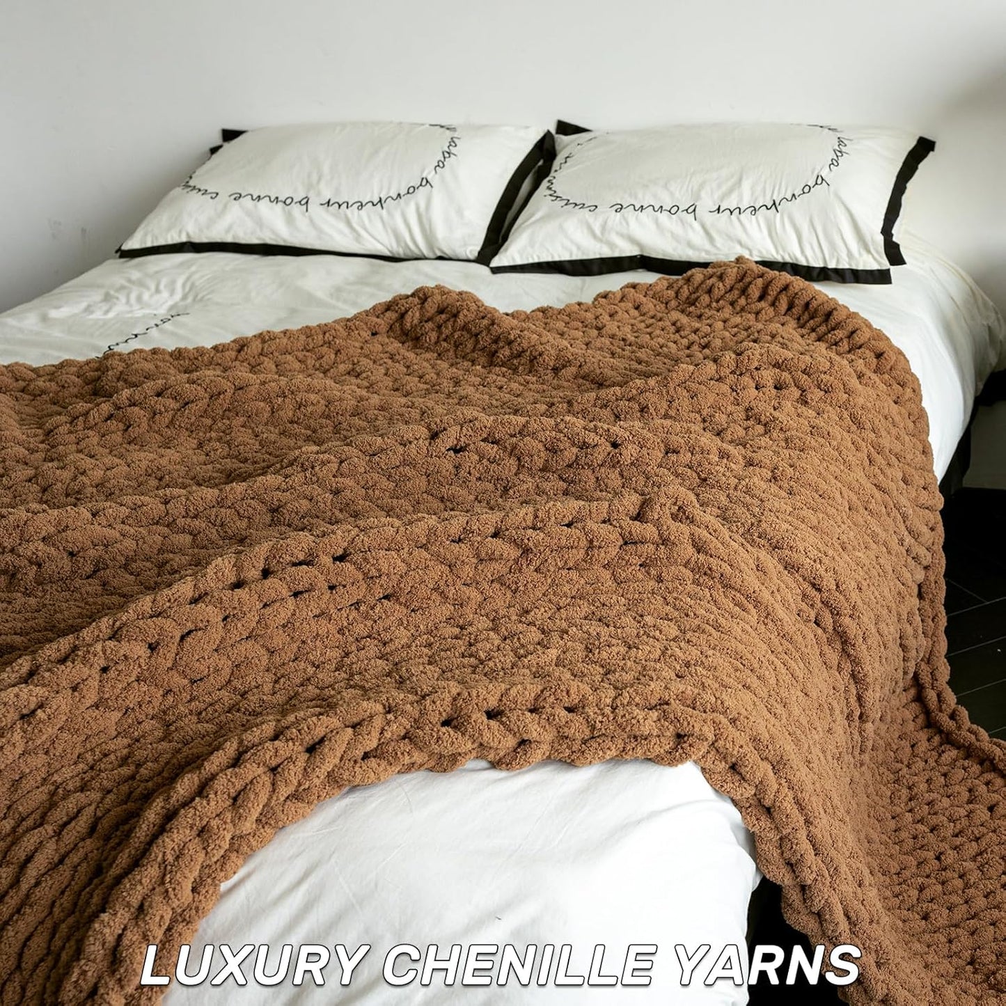 Chunky Knit Blanket - Luxury Soft Cozy 60 * 80 Throw Blanket,100% Woven Blanket Rope Knot Throw Blanket for Couch, Sofa, Home Decor, Gift - Machine Washable(Brown)