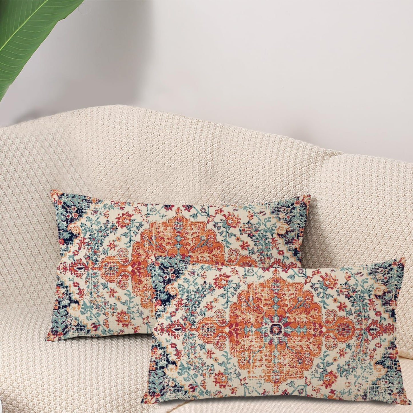 Outdoor Waterproof Pillow Covers 12X20 Inch Set of 2 Bohemian Vintage Carpet Pattern Pillow Covers Brown Blue Ethnic Design Decorative Farmhouse Pillow Covers for Couch Garden Balcony