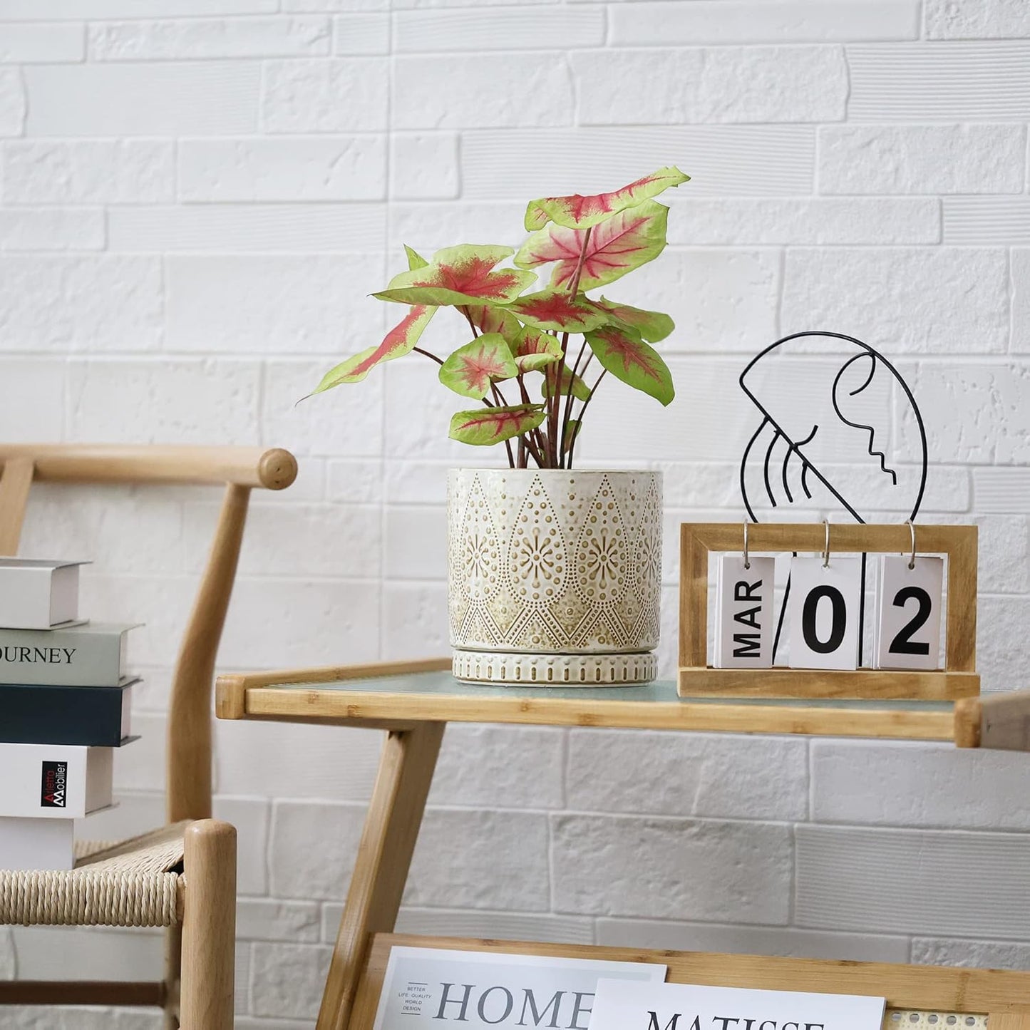 8 Inch + 6 Inch Indoor Plant Pot with Drainage Holes and Saucers, Ceramic Planter for Plants, Succulent Orchid Flower Pots