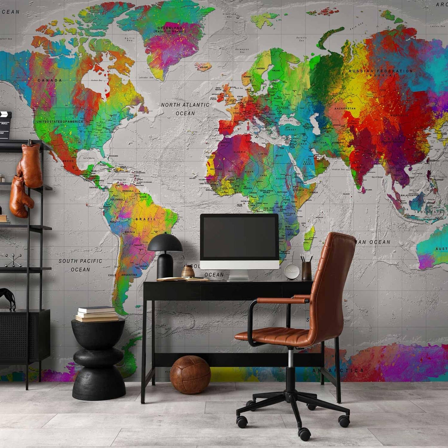 artgeist Premium Wall Mural World Map 118x83 in - XXL Non-Woven Wallpaper Fleece Wall Decor Photo Print Picture Image Design Home Map of The World k-A-0128-a-a