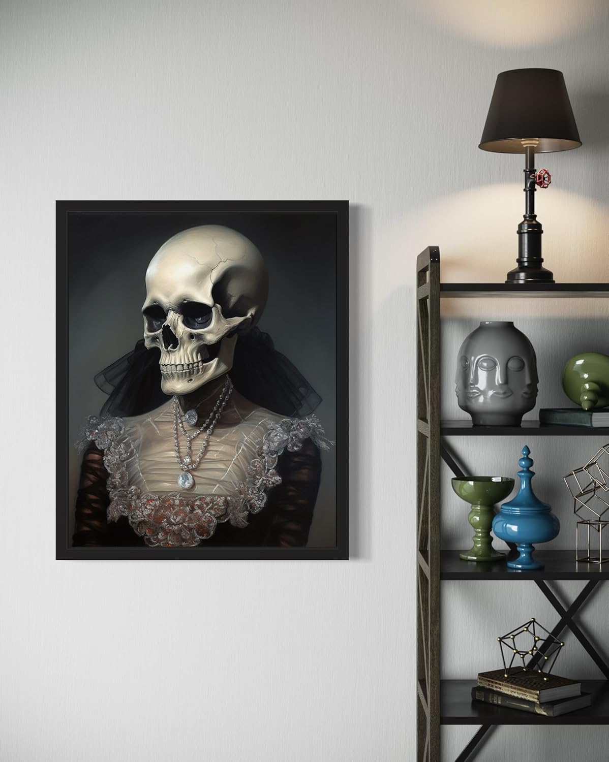 Female Skull Poster Art Print, Halloween Scary Vintage Wall Art Academia Spooky Painting Decoration for Horror Prints, Gothic Posters Bedroom Decor 89 (Female Skull, 8 x 10 inches, Unframed)