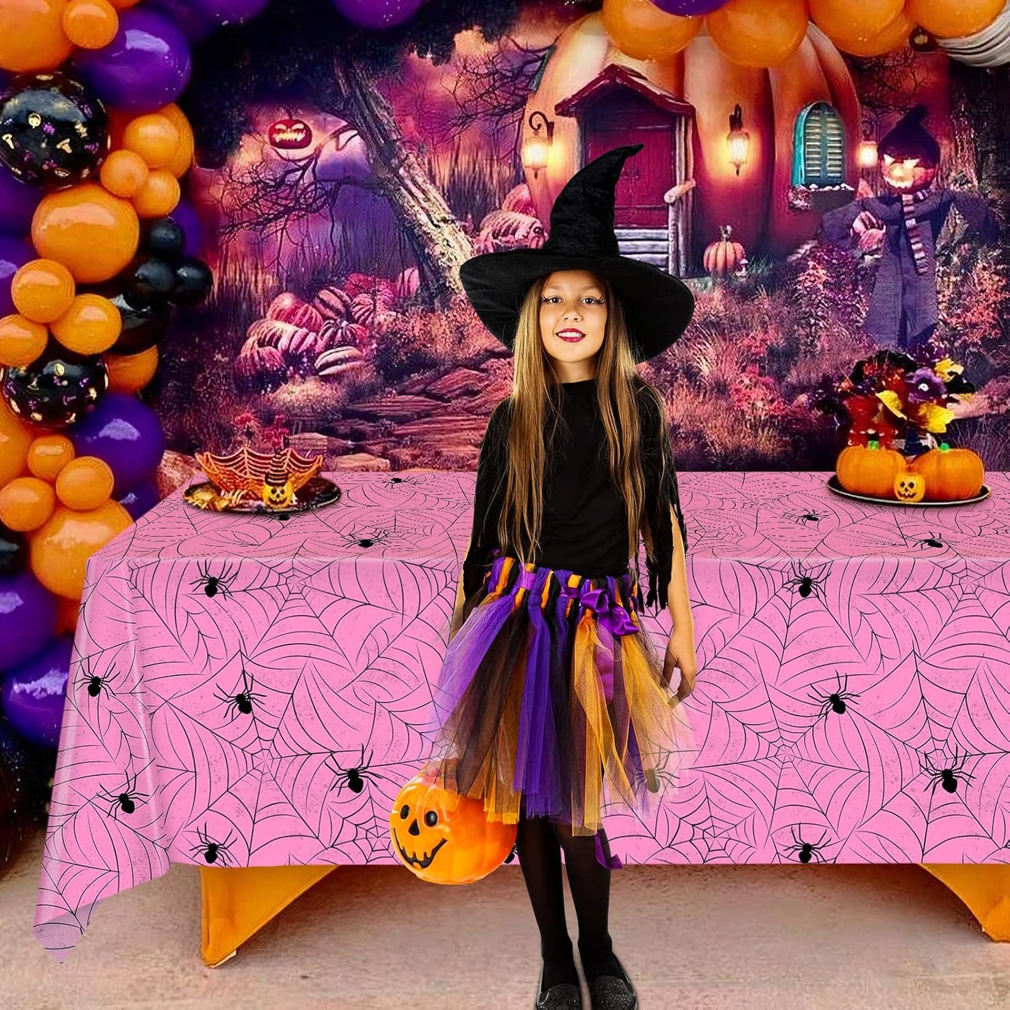 TREWAVE 3 Pack Halloween Spiderweb Tablecloth Rectangular Plastic Spider Web Table Cloth Large Size Table Covers for Home Decor Halloween Party Decorations 54" x 108" (Pink)