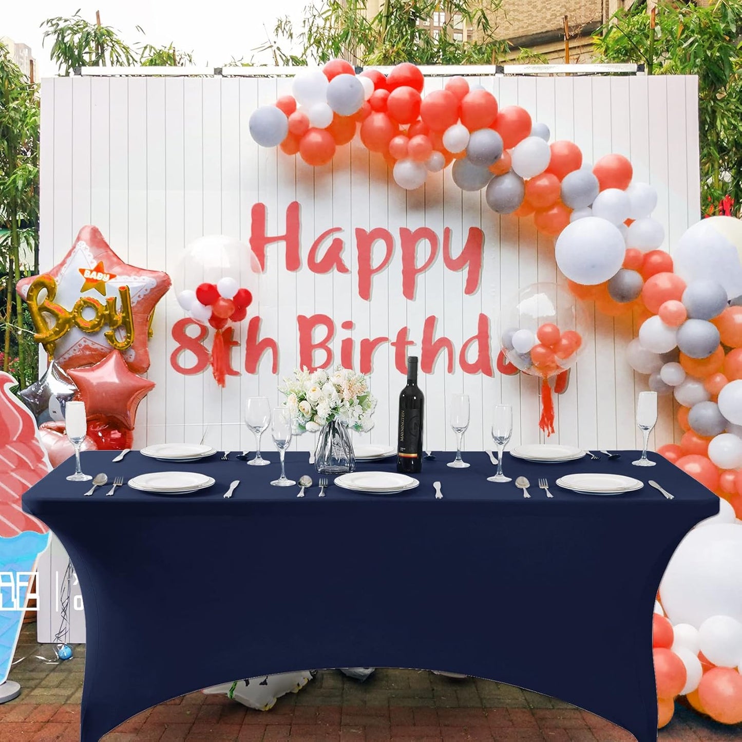 SuperO 2Pack Waterproof Spandex Table Cover for 6FT Table Universal Fitted Stretch Tablecloth for Party, Banquet, Wedding and Events-Navy