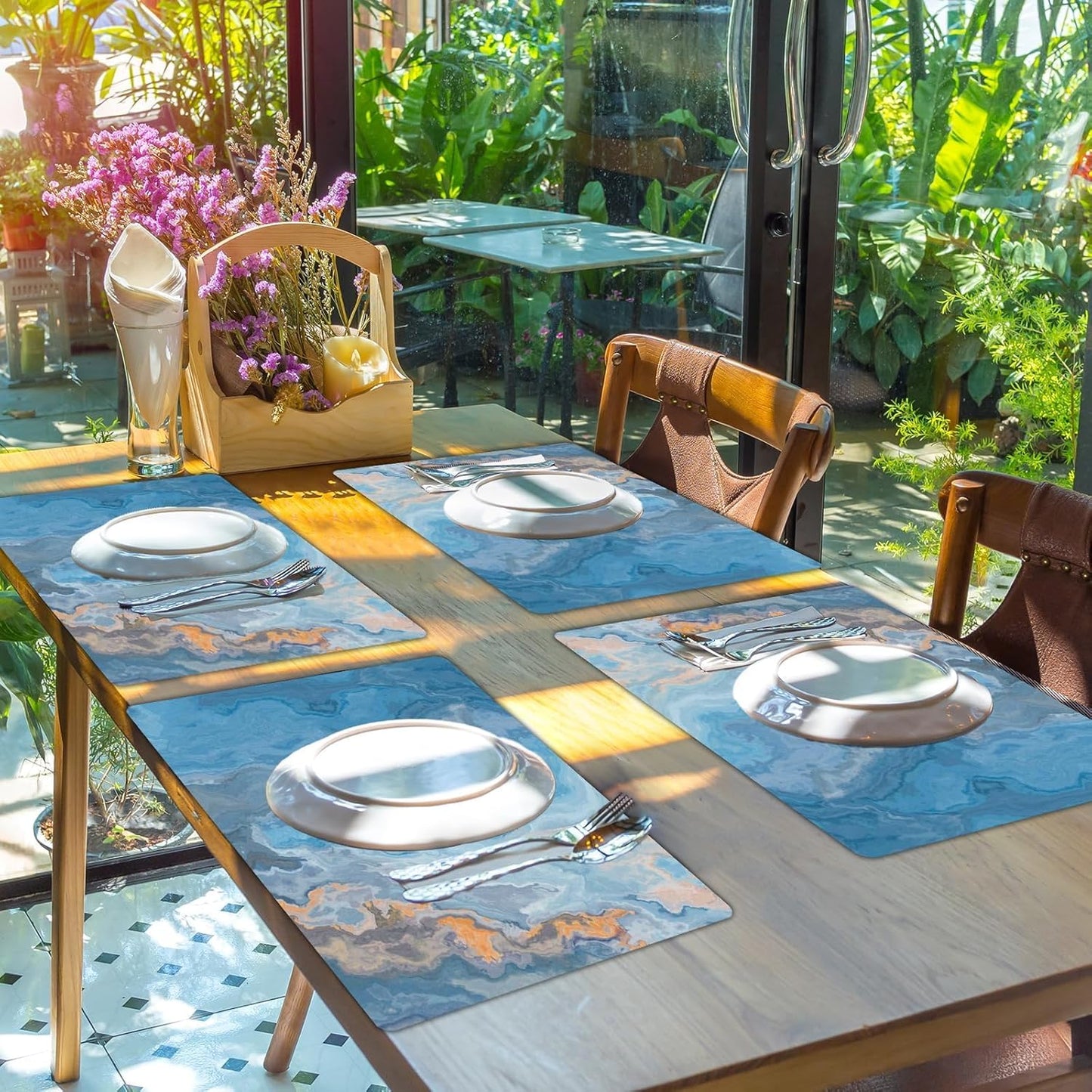 Marble Placemats Set of 6 Blue Marbles Plastic Table Mats Marble Theme Place Mats Wipe Clean Washable Holiday Table Decoration for Indoor Outdoor Party Kitchen Dining