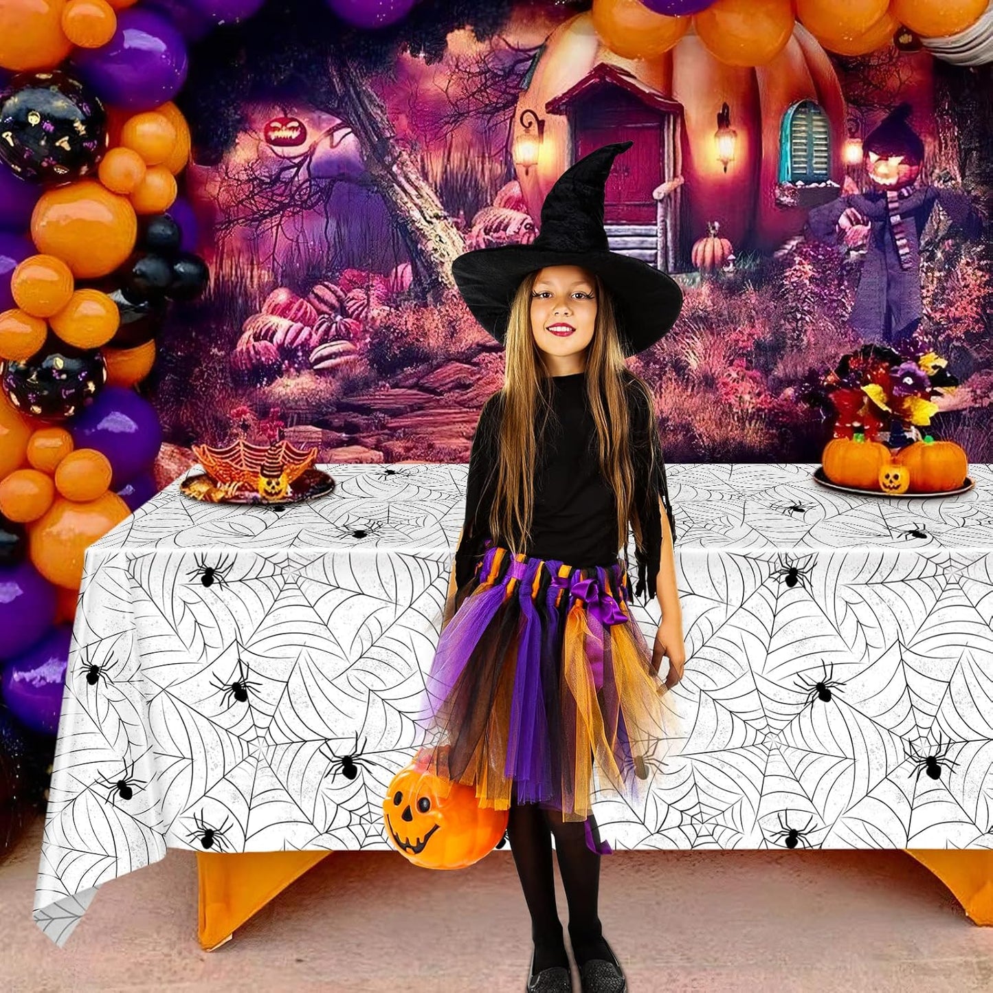 TREWAVE 3 Pack Halloween Spiderweb Tablecloth Rectangular Plastic Spider Web Table Cloth Large Size Table Covers for Home Decor Halloween Party Decorations 54" x 108" (White)