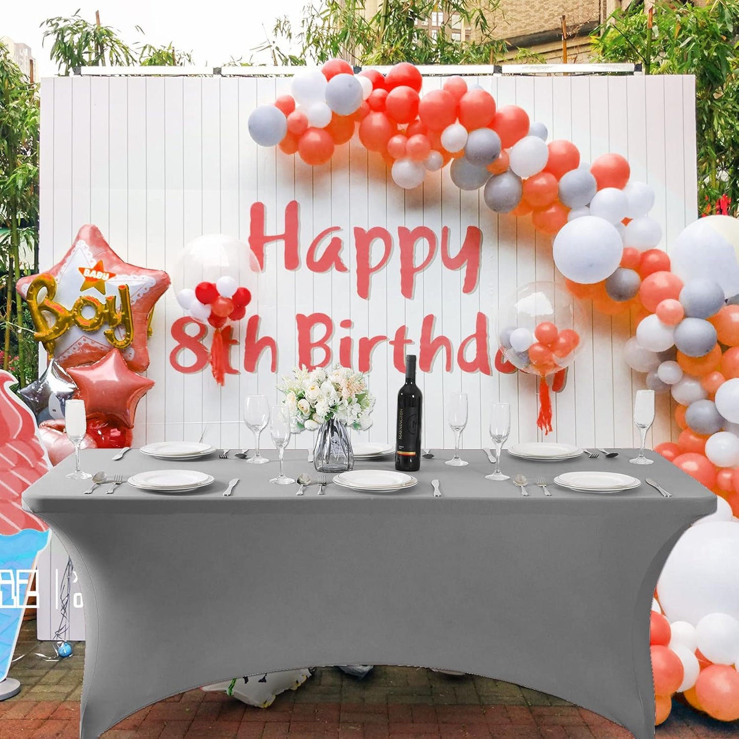 SuperO 2Pack Waterproof Spandex Table Cover for 4FT Table Universal Fitted Stretch Tablecloth for Party, Banquet, Wedding and Events-Gray