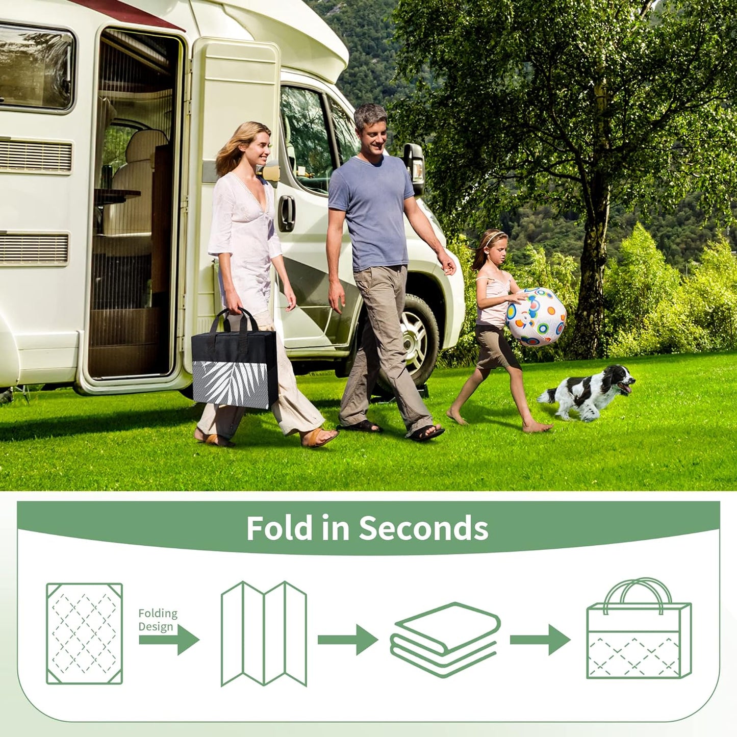 GENIMO Outdoor Rug 6' x 9' Waterproof for Patios Clearance, Reversible Outdoor Plastic Straw Camping Rug Carpet with LED String Light, Area Rugs Mats for RV, Camper, Deck, Balcony, Porch, Grey&White