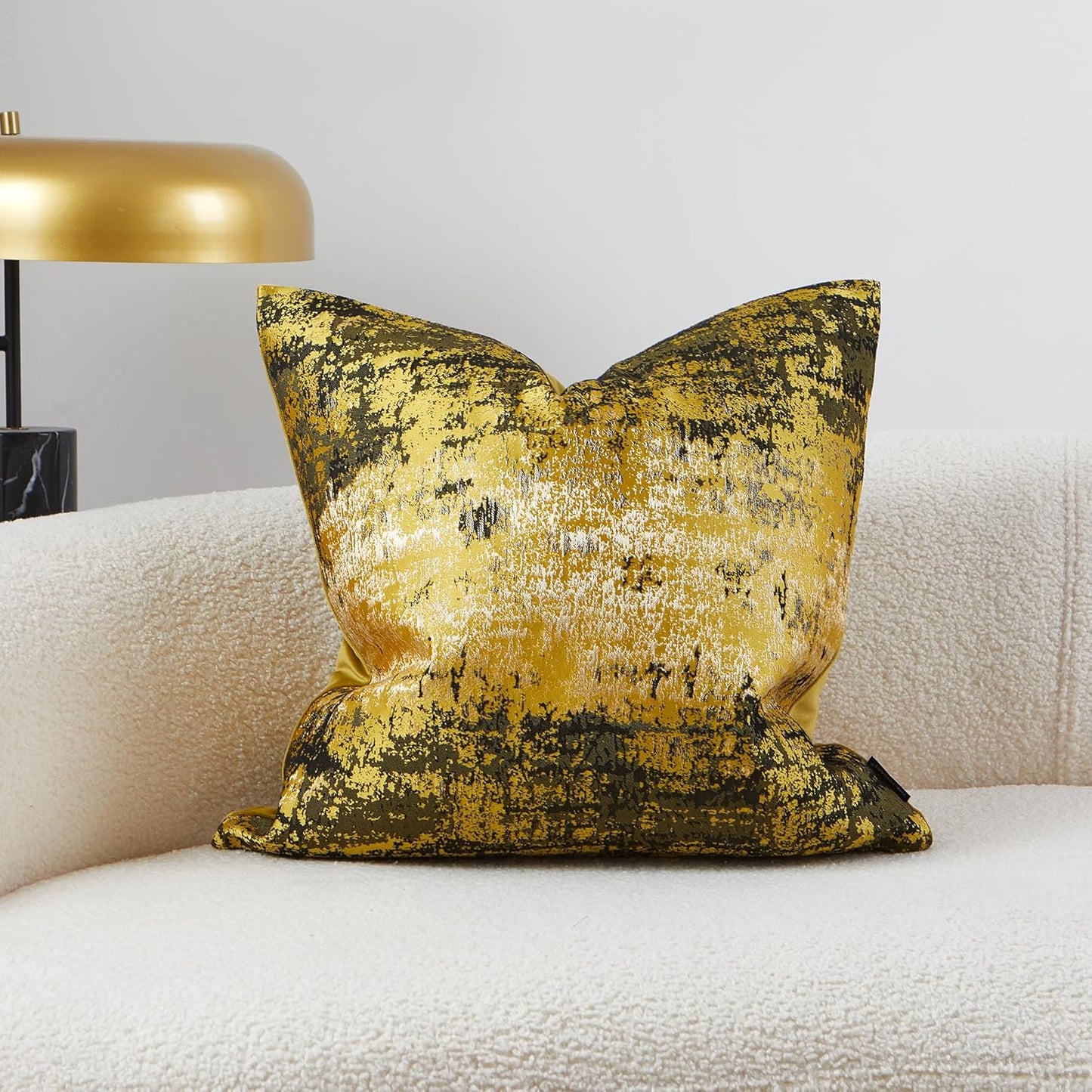 THE-TINOART Sun Gold & Black Jacquard Pillow Cover 24x24 - Luxury Embroidered Decorative Throw Pillow Cover, Reversible with Metallic Thread & Velvet Backing, Elegant Home Décor