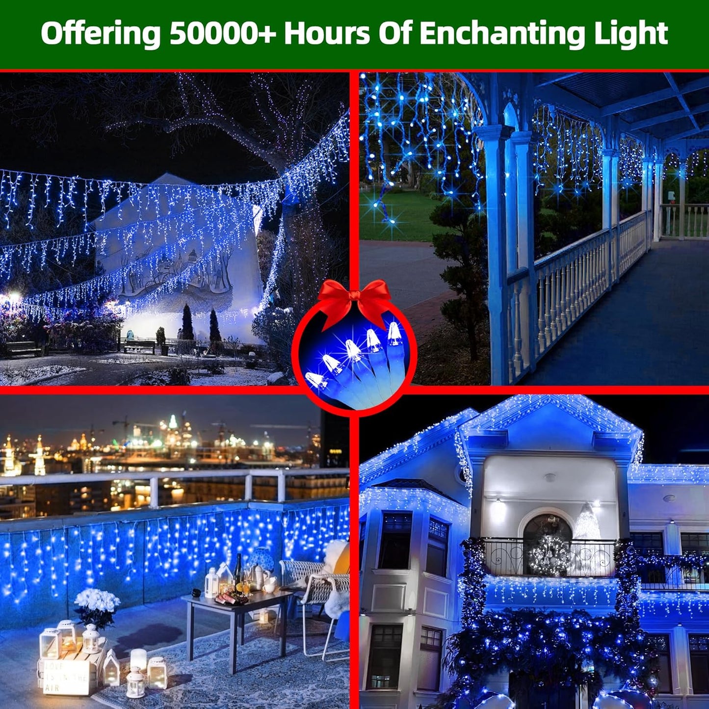 666 LED 66FT Icicle Lights Waterproof- 148 Drops 12 Modes Christmas Light with Memory Timer, Dimmable Christma TreeLights for Roof Balcony Holiday Gifts Blue