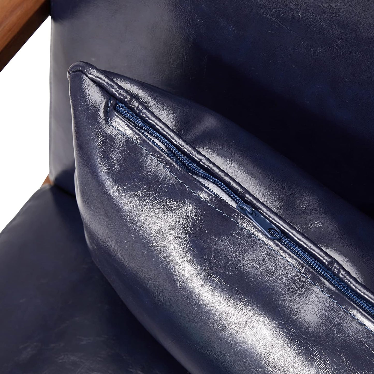 Glitzhome 2 Set Mid Century Navy Blue Accent Armchair, Single Reading Armchair PU Leather Lounge Chair with Walnut Ruberwood Frame