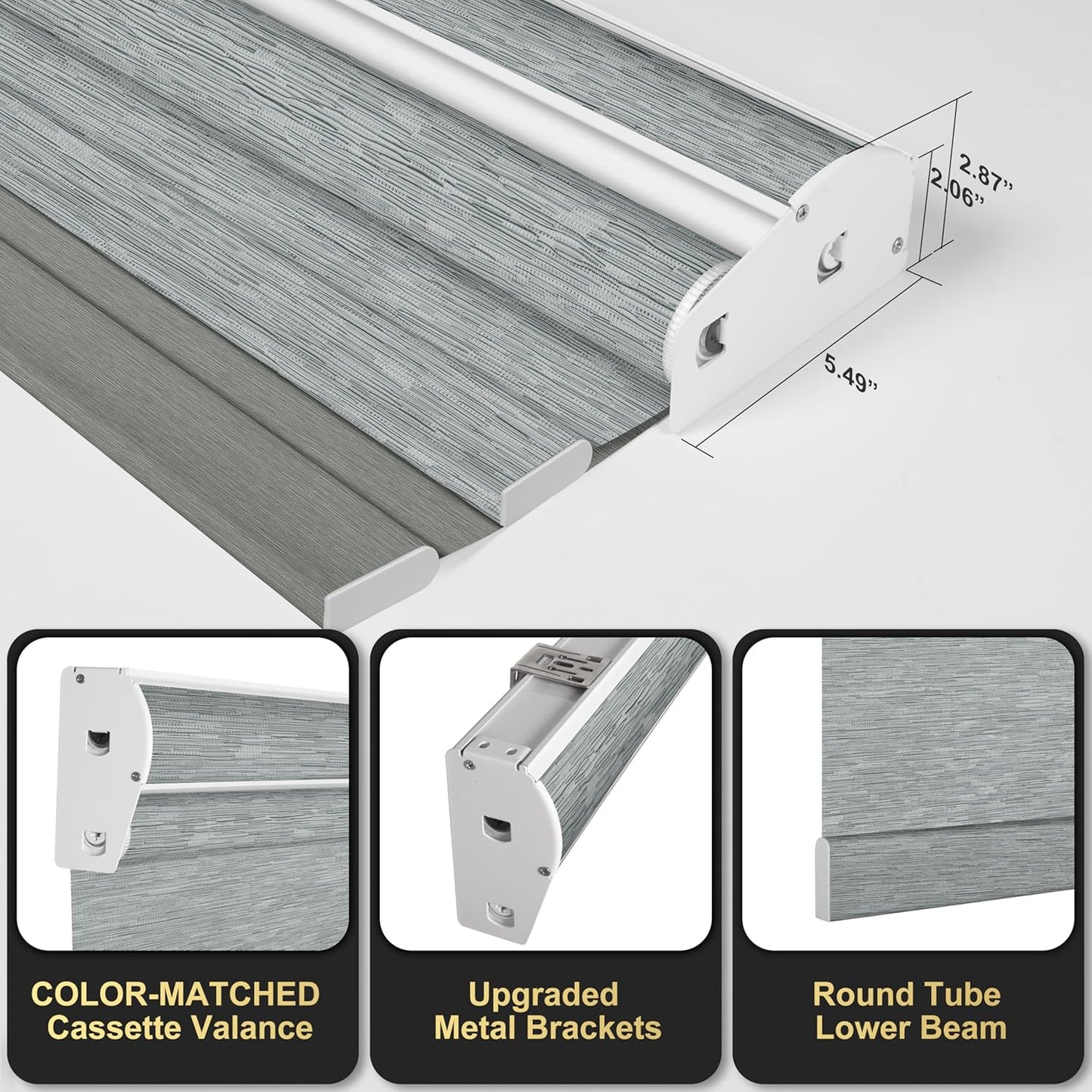 BERISSA Cordless Dual Roller Shades with Cassette Valance,Double Window Shades Blackout and Light Filtering Shades,Day and Night Roller Shades for Home Office Door.Striped Jacquard Grey.64 W x 56" H