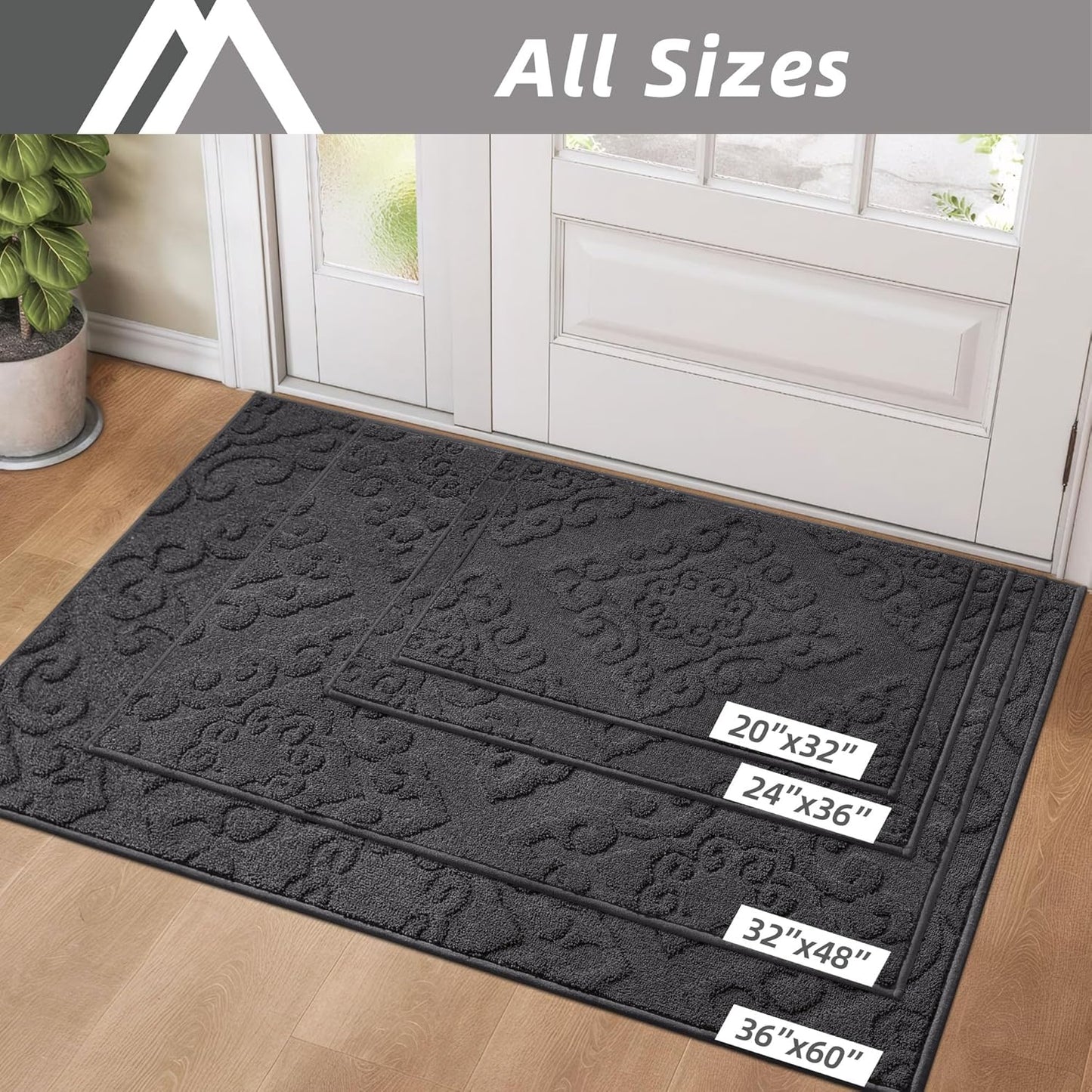 COSY HOMEER-Door-Mat-Non-Slip-Entryway-Rug 36”x60” Absorbent Welcome Mats Washable Dirt Trapper Door Mat Entrance Floor Mats for Front Back Doormats and Wet Shoes,Dark Grey