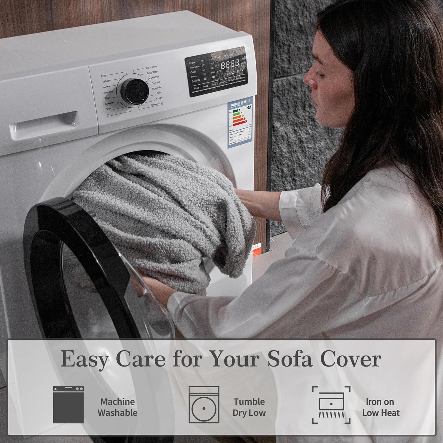 Couch Cushion Covers for Sectional Sofa, Stretch Soft Sofa Slipcovers Washable Wear-Resistant Universal Furniture Protector for Living Room(2 Seaters Covers+1 Chaise Cover, Light Gray)