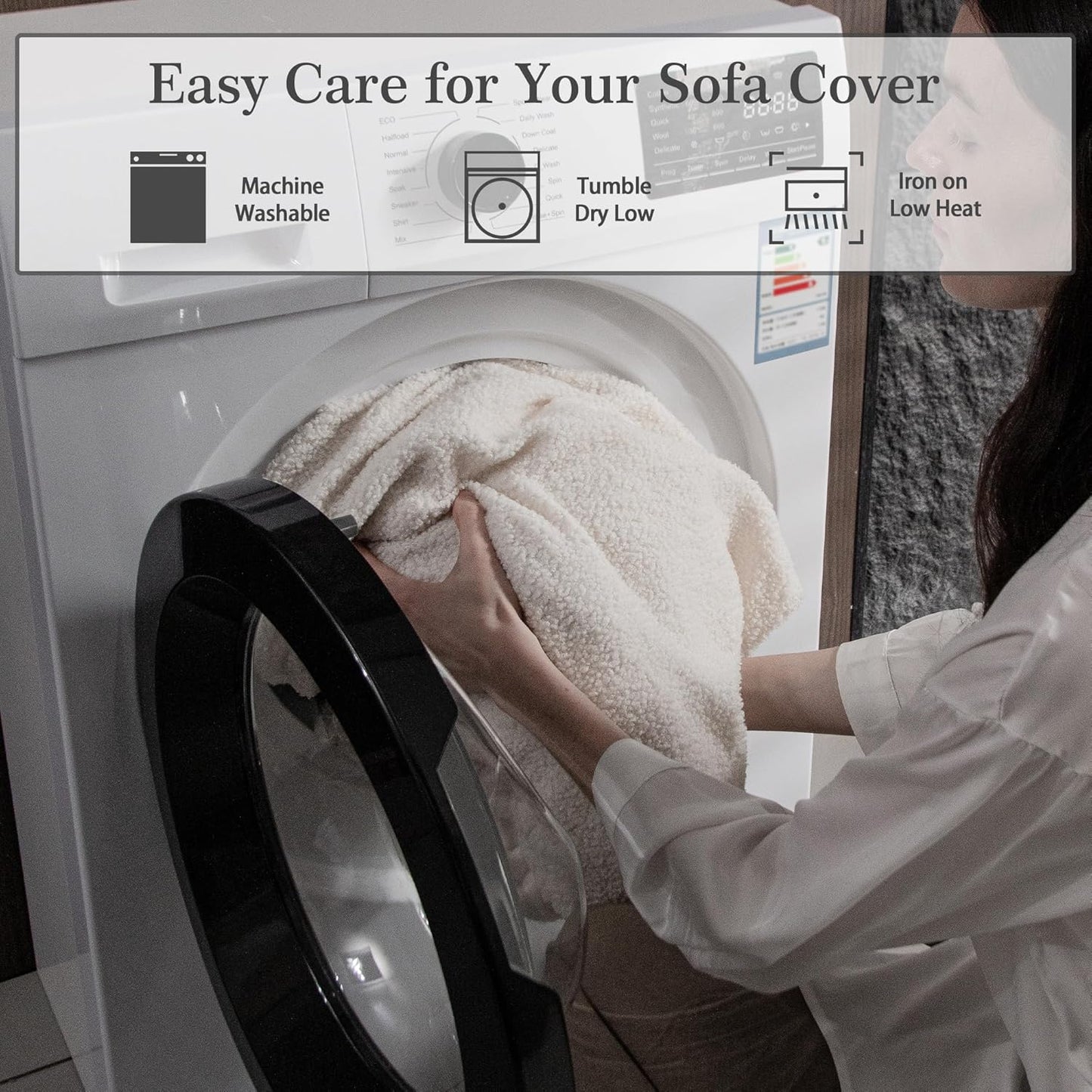 Couch Cushion Covers for Sectional Sofa, Stretch Soft Sofa Slipcovers Washable Wear-Resistant Universal Furniture Protector for Living Room(2 Seaters Covers+1 Chaise Cover, Ivory)