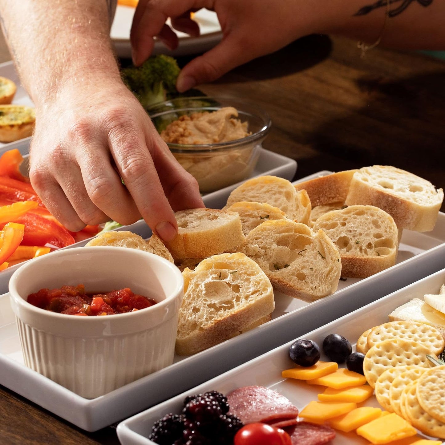 Home Beets White Ceramic Serving Platters (14 x 6 Inch Rectangle Plates) Serving Dishes for Entertaining, Food, Appetizers, Desserts, Cheese Board, Charcuterie, Sushi - Set of 4 Party Serving Trays