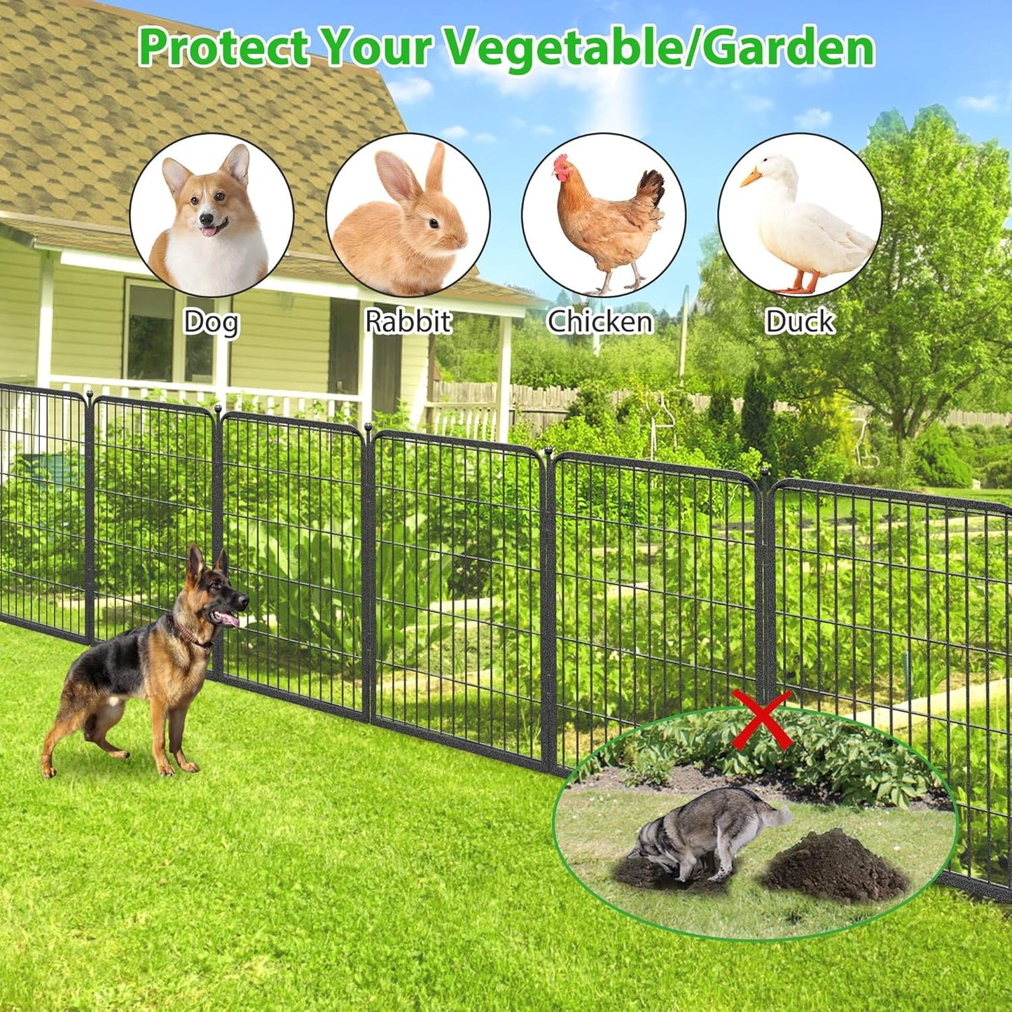 Decorative Black Metal Fencing Garden Fence with Gate, 55ft(L) 32in(H) 24 Fence Panels No Dig Fence Rustproof Animal Barrier Fence Temporary Dog Panels Fencing Outdoor