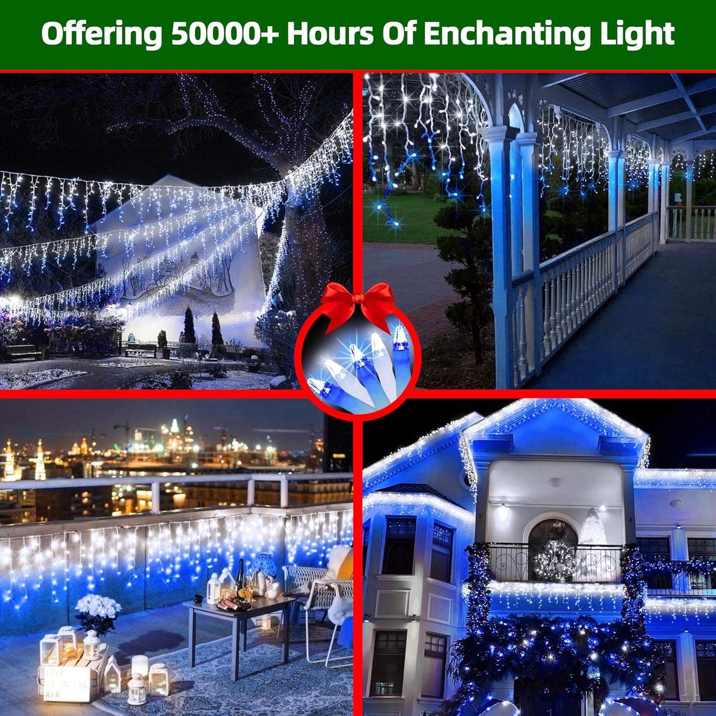 666 LED 66FT Icicle Lights Waterproof- 148 Drops 12 Modes Christmas Light with Memory Timer, Dimmable Christma TreeLights for Roof Balcony Holiday GiftsBlue & White