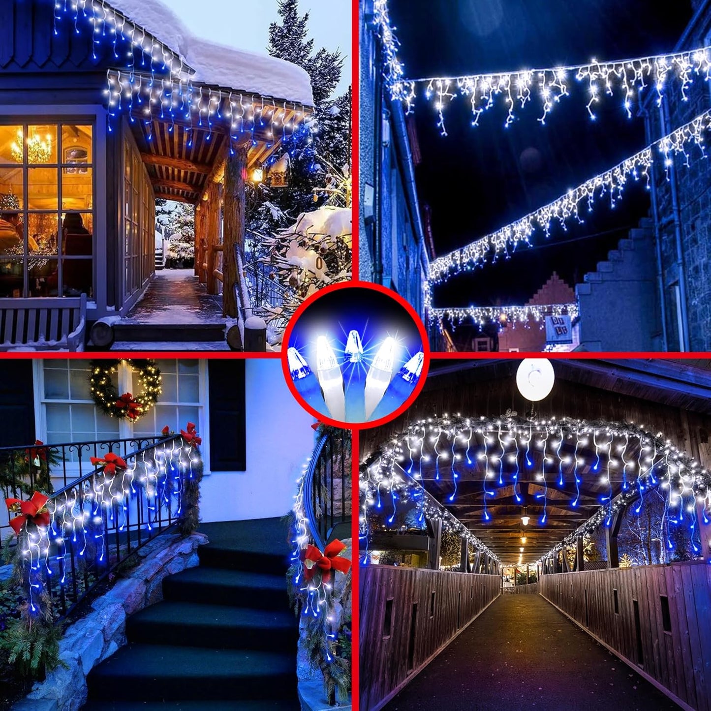 1620LED 164ft Christmas Lights, 360Drops 12 Modes Christmas String Lights Outdoor Dimmable, Waterproof Christmas Decoration Fairy Lights with Timer Memory for Party Patio Window Fence Blue & CoolWhite