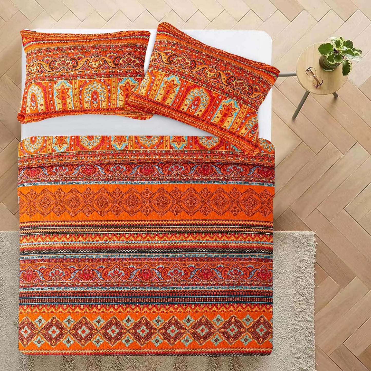 VAPUTAR Cotton Quilt Twin Size Bedding Set - 2 Pieces Twin Quilt Bedding Set, Boho Twin Size Quilts, Lightweight Reversible Coverlets Bedspreads for Farmhouse Bedroom (Red/Orange)