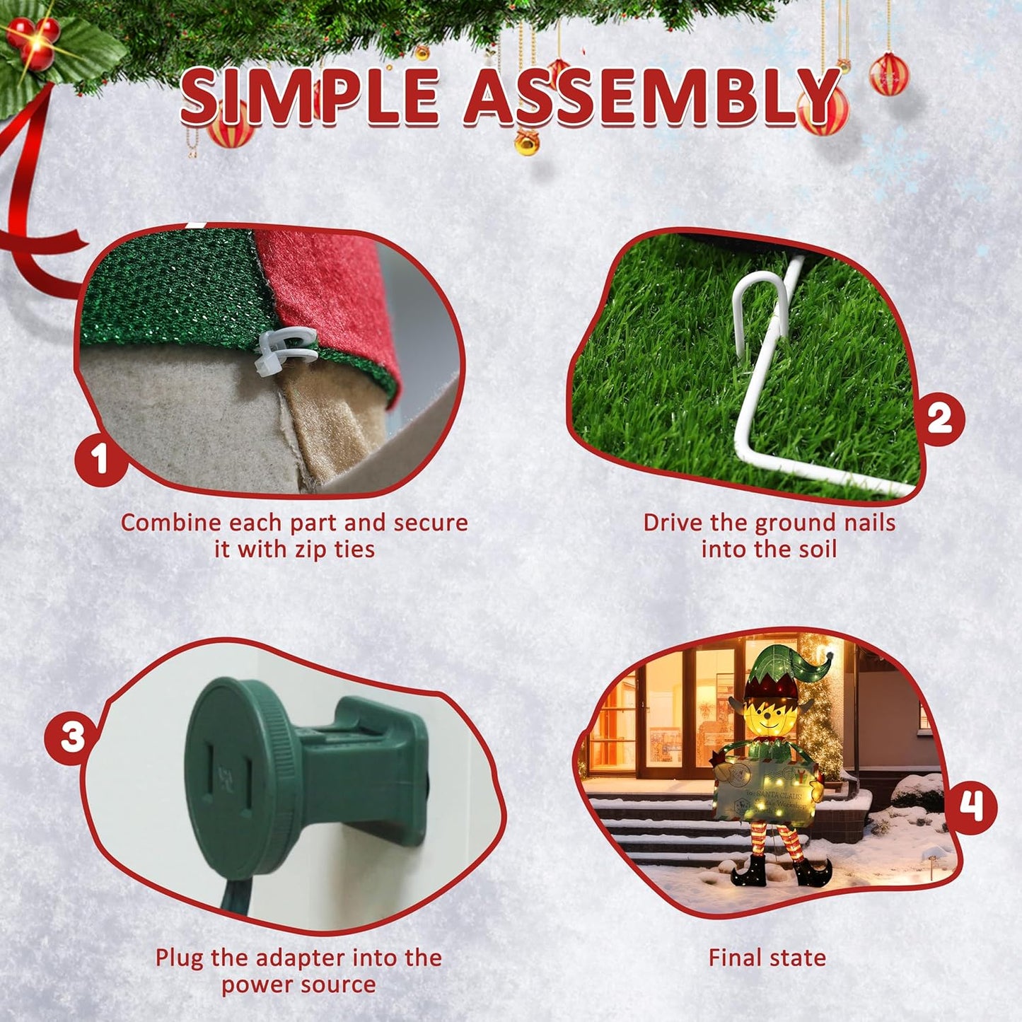 4.8FT Lighted Elf with Envelope Outdoor Christmas Decoration, 3D Pre-Lit Elf Decor with 100 LED Lights for Christmas, Freestanding Glittered Holiday Display for Outdoor, Indoor