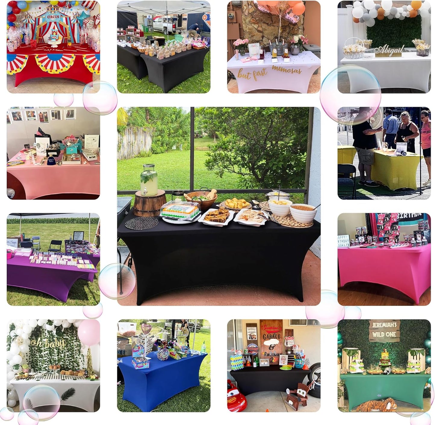 ABCCANOPY 4 Pack 4 FT Black Spandex Table Cover Stretch Fitted Wrinkle Resistant Tablecloth Reuse for Rectangular Folding Table Patry Event Wedding Banquet Protector