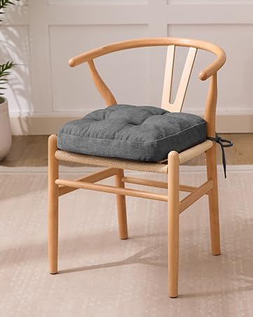 Chair Cushions for Dining Chairs, Dining Chair Cushions, Tufted Indoor Chair Pads with Ties & Non Slip Backing, Seat Cushions for Kitchen Chairs 16.5” x 16.5” x 3.5”, Set of 6, Grey