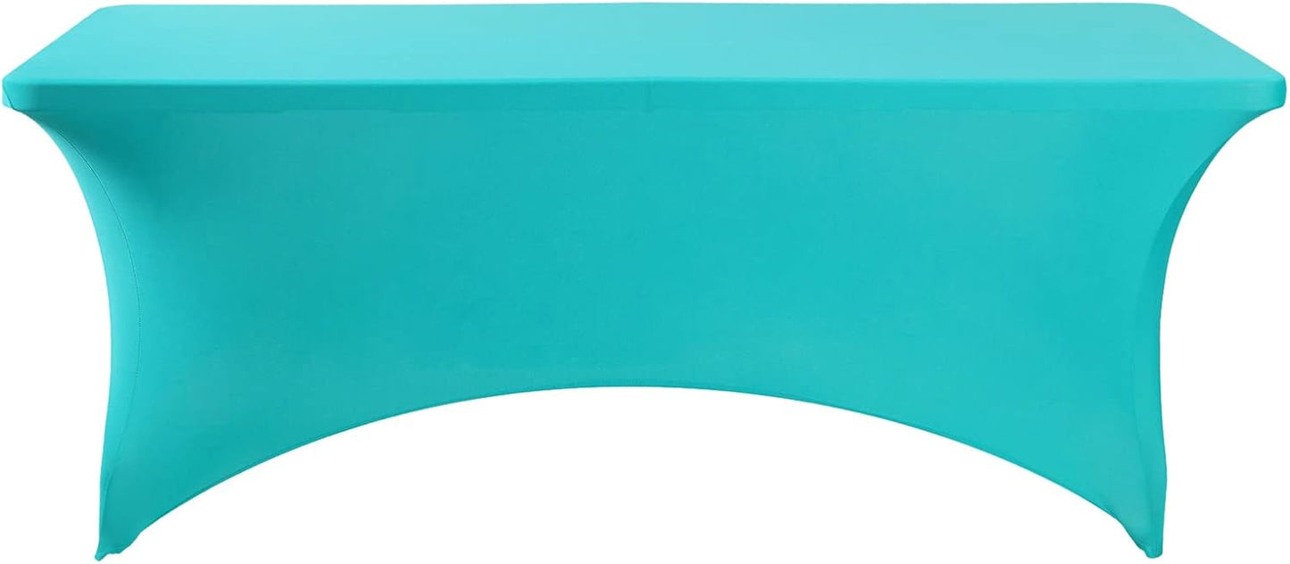 SuperO Waterproof Spandex Table Cover for 6FT Table Universal Fitted Stretch Tablecloth for Party, Banquet, Wedding and Events-Turquoise