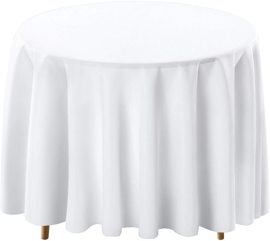 Surmente White Tablecloth for Round Tables, 70-inch Round Table Cloths for Weddings, Banquets, or Restaurants