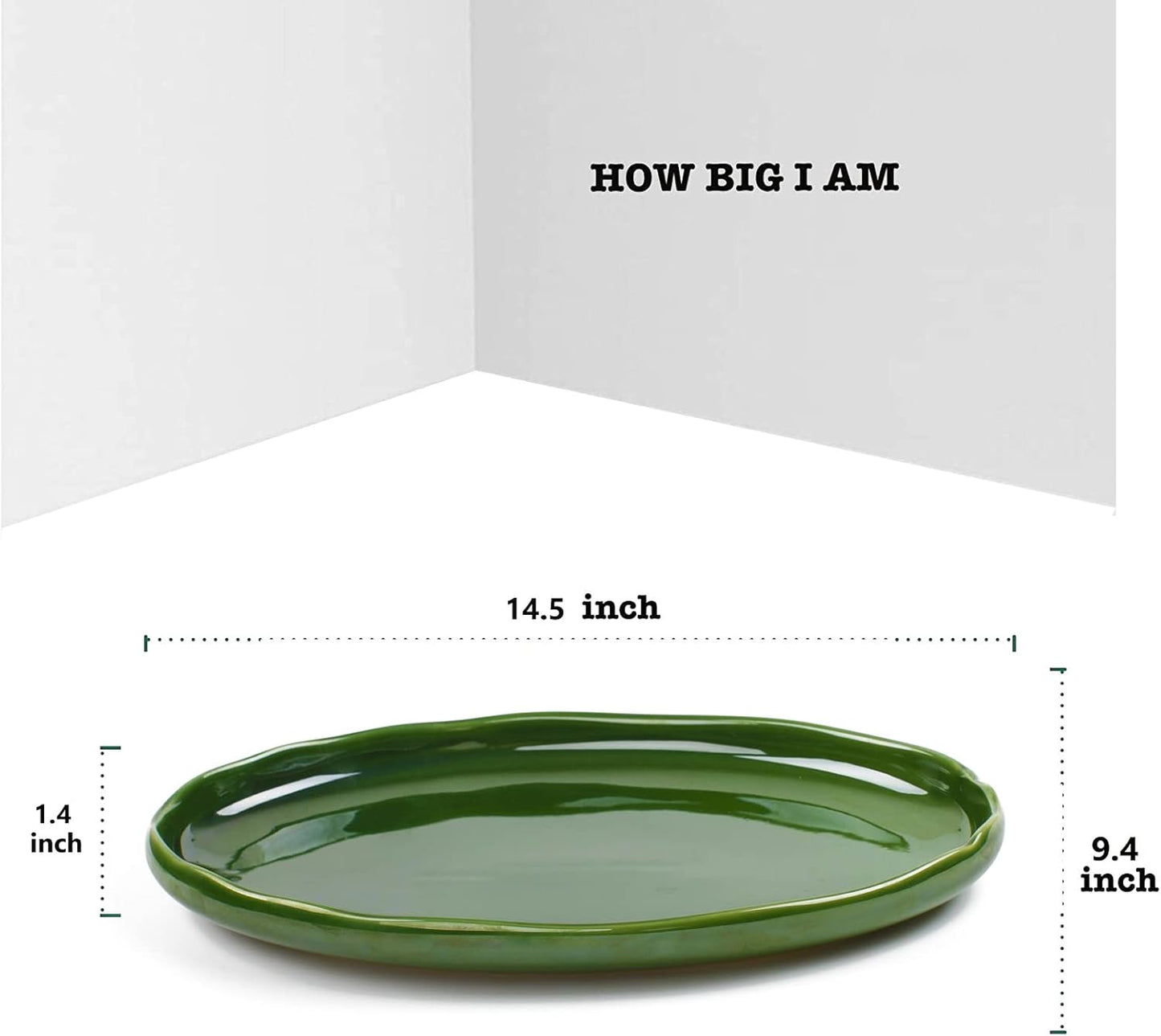vicrays Ceramic Serving Platter Tray - Extra Large Oval 14.5 Inch Porcelain Dinner Plates Long Serving Dish Set - for Party Restaurant Food Meat Sushi Fish Turkey Platter - Green