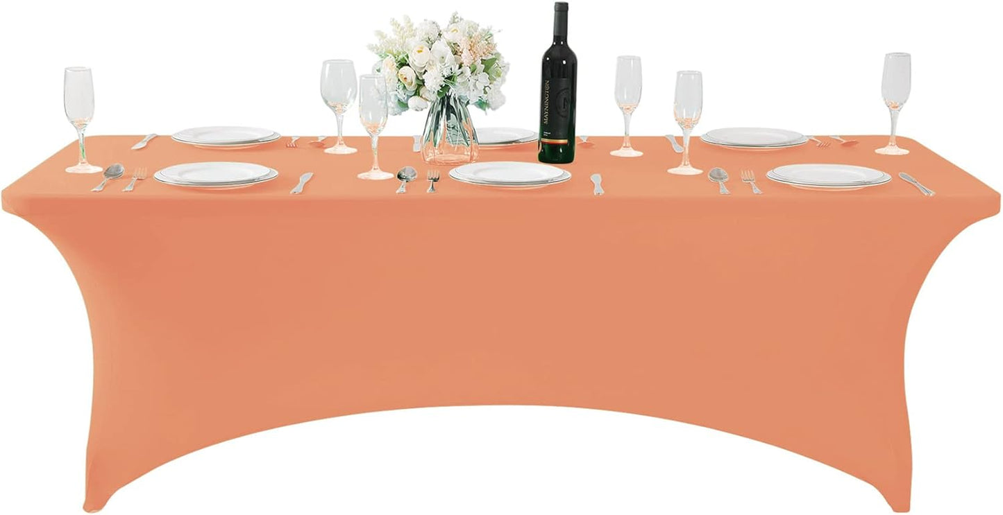 Spandex Table Cover for 8FT or 4ft or 6ft Table Universal Fitted Stretch Tablecloth for Party, Banquet, Wedding and Events-Peach