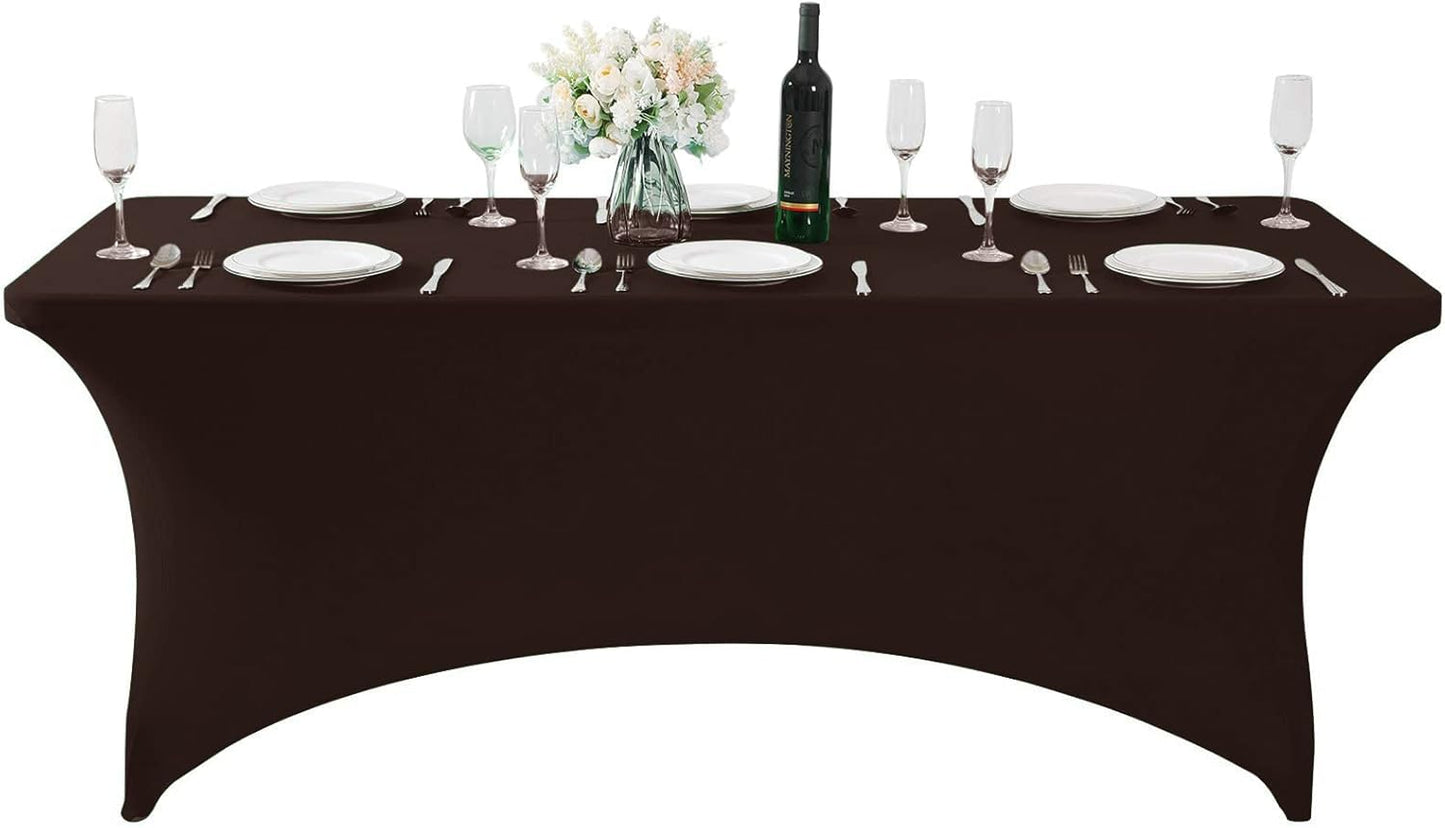 Spandex Table Cover for 6Ft or 4fT or 8ft Table Universal Fitted Stretch Tablecloth for Party, Banquet, Wedding and Events-Chocolate