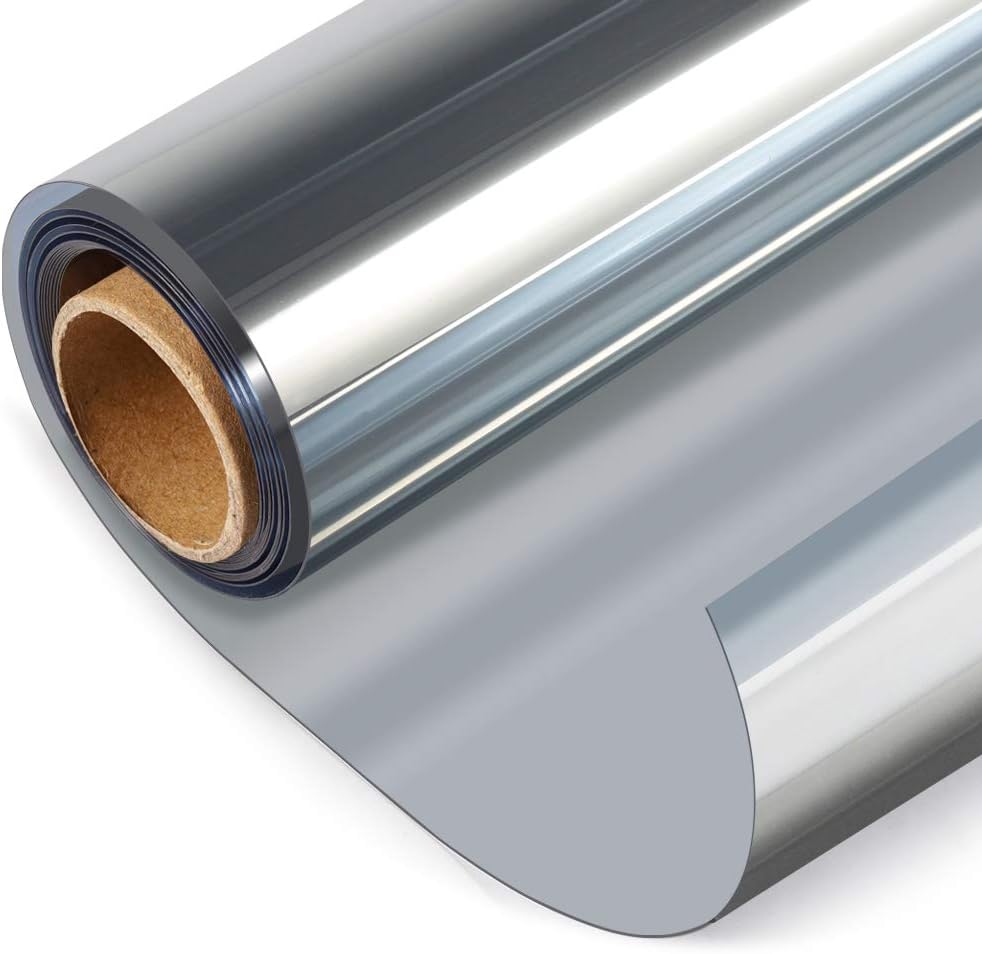 HIDBEA One Way Privacy Window Film, Daytime Privacy Sun Blocking Anti UV Reflective Window film Heat Control Static Cling Window Tint film for Home and Office, Silver, 35.4 x 98.4 Inch