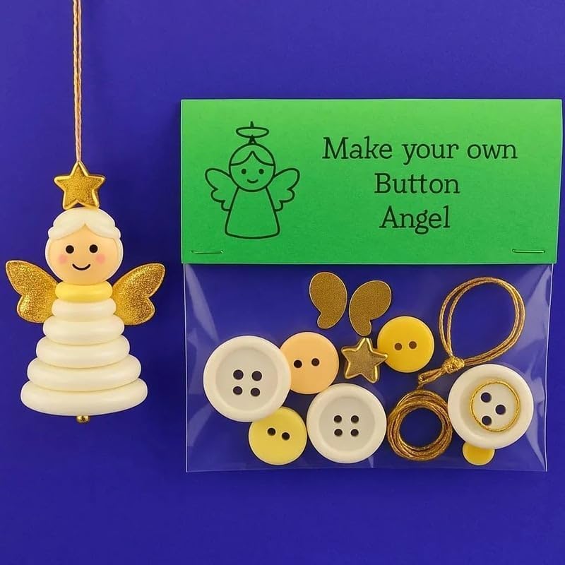 DIY Christmas Button Ornament Making Set–Fun Holiday Handmade Decorations for All Ages,DIY Craft Buttons Kit with Christmas Snowman/Santa/Angel,Xmas Tree Hanging Decorations (#D)
