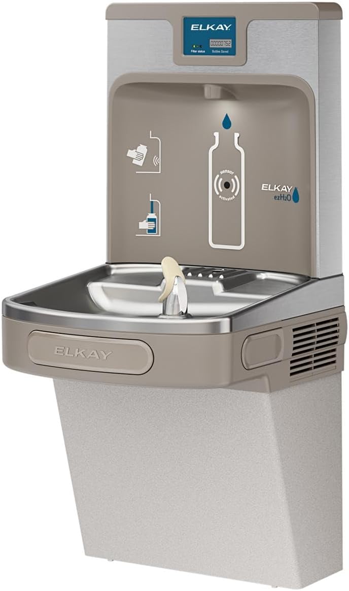 Elkay LZS8WSLK EZH2O Bottle Filling Station with Single ADA Cooler, Filtered, 8 GPH, Light Gray, Commercial, Light Gray Granite
