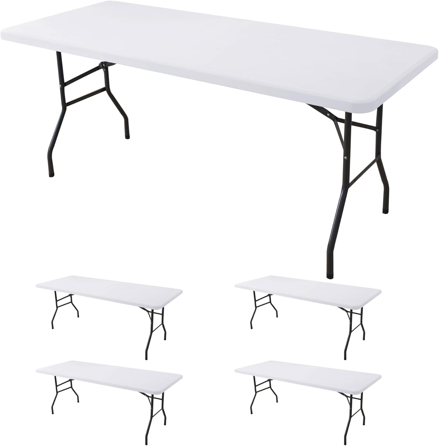 Fitted Tablecloth for 8 Foot Rectangle Tables-4 Pack White Elastic Outdoor Picnic Table Cover-Spandex Stretch Folding Table Cloths 8ft for Camping Dining Room Patio Kitchen Banquet Party