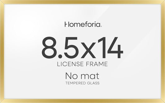 Homeforia 8.5x14 Marriage License Frame Gold, High End Metal 8.5 x 14 Marriage Certificate Frames, 8.5by14 Picture Frame for Wall & Tabletop, 8.5 by 14 Photo Frames, Tempered Glass, Wall Kit, Set of 1