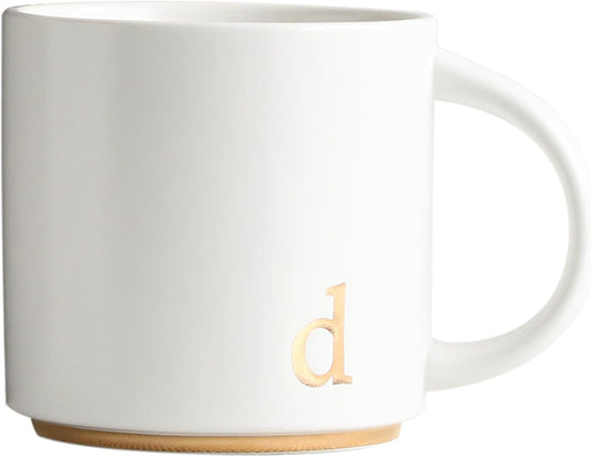 COLLECTIVE HOME - Monogram Ceramic Mugs, 15 oz Golden Initial Coffee Cups, Elegant Alphabet Tea Mugs, Elegant Personalized Mug with Gift Box, Luxurious Cups for Office and Home (d)