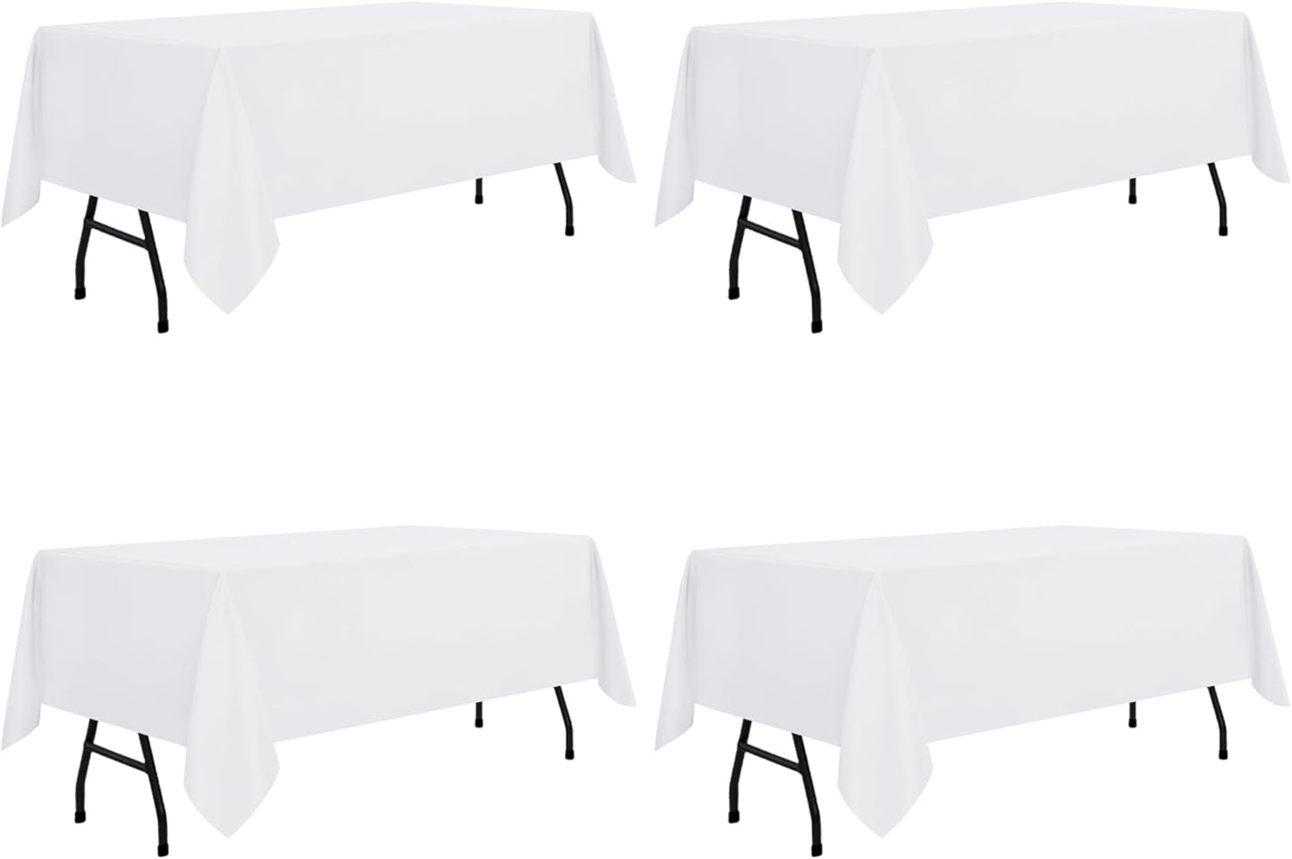 sancua 4 Pack White Tablecloth 60 x 84 Inch, Rectangle Table Cloth for 4ft Tables - Stain and Wrinkle Resistant Washable Polyester Table Cover for Dining Wedding Banquet Party Buffet Restaurant