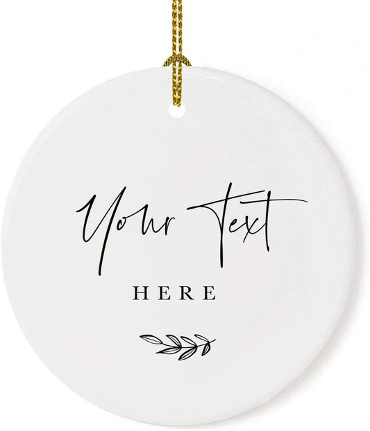 Andaz Press Fully Personalized Round Ceramic Porcelain Christmas Tree Ornament Keepsake Gift, Your Text Here, Antique Handdrawn, 1-Pack Custom Christmas Ornament Custom Ornaments for Christmas Tree