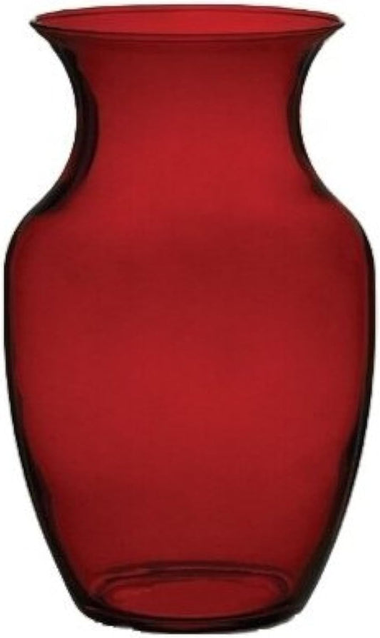 Floral Supply Online - 8" Rose Vase and Flower Guide Booklet - Decorative Glass Flower Vase for Floral Arrangements, Weddings, Home Decor or Office. (Red)