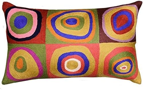 Lumbar Kandinsky Cushion Cover Farbstudie Quadrate Hand Embroidered Wool 13x21