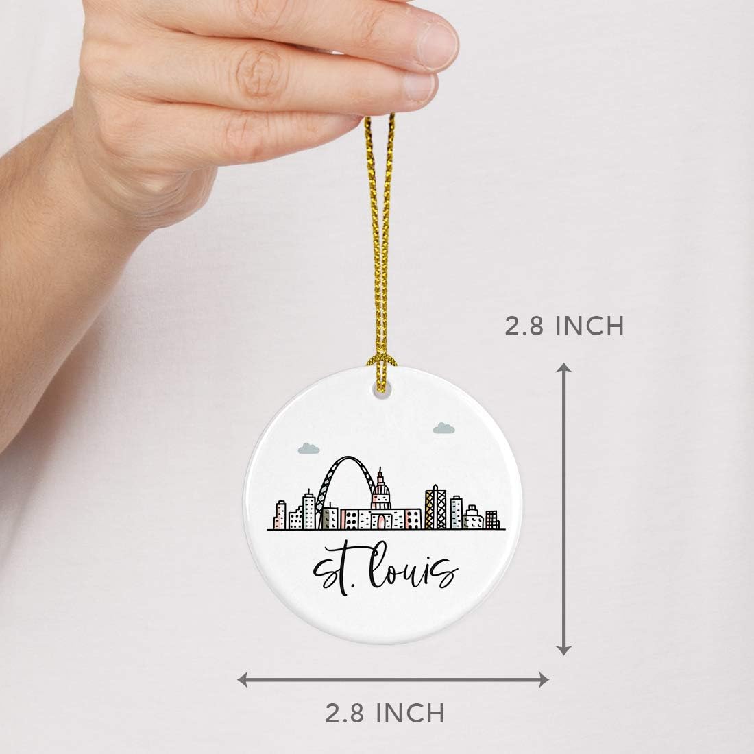 Andaz Press Round Ceramic Porcelain Christmas Tree Ornament Keepsake Gift, St. Louis, Colorful City Skyline Graphic, 1-Pack, Birthday Family Coworker Includes Gift Box St. Louis Ornament 2024