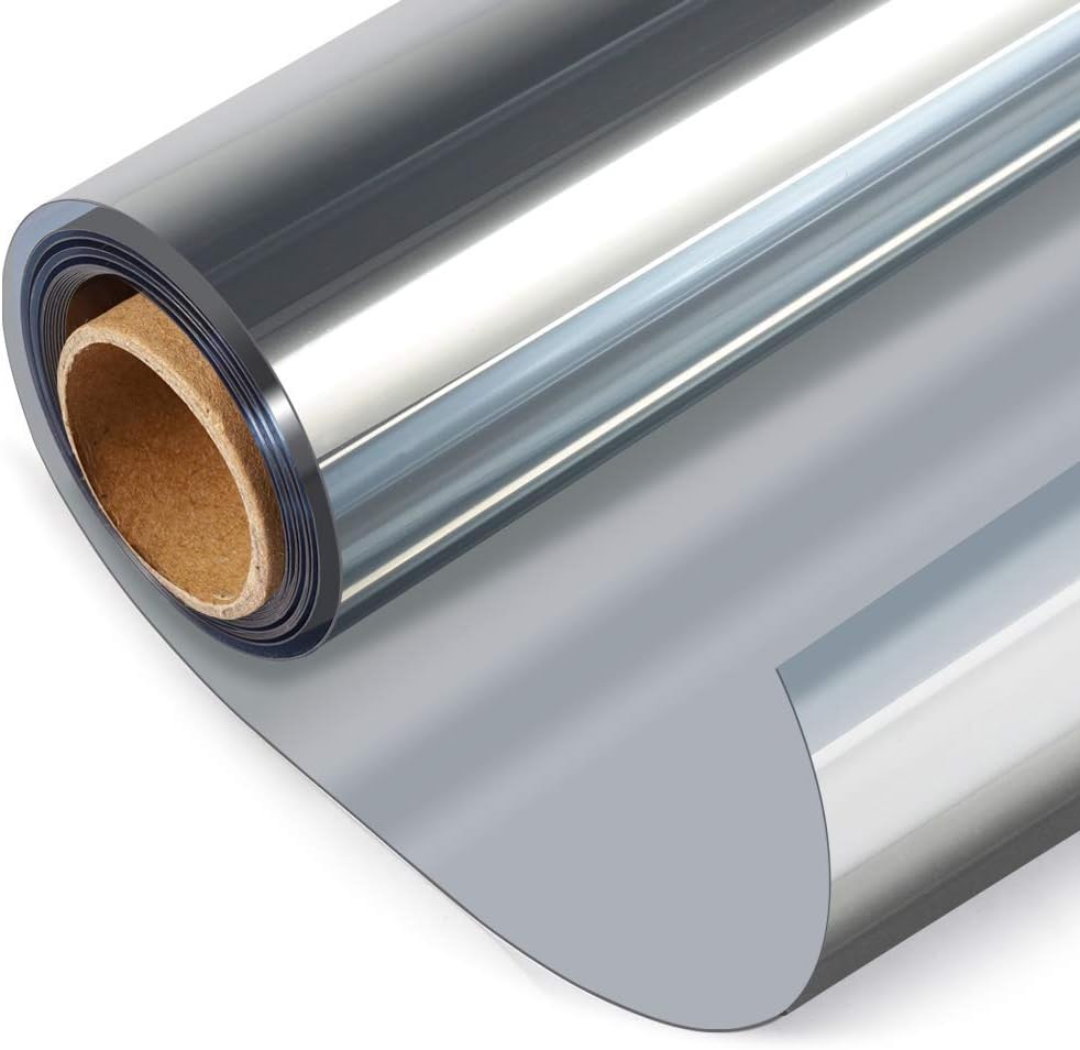 HIDBEA One Way Privacy Window Film, Daytime Privacy Sun Blocking Anti UV Reflective Window Film Heat Control Static Cling Window Tint Film for Home and Office, Silver, 35.4 x 78.7 Inch