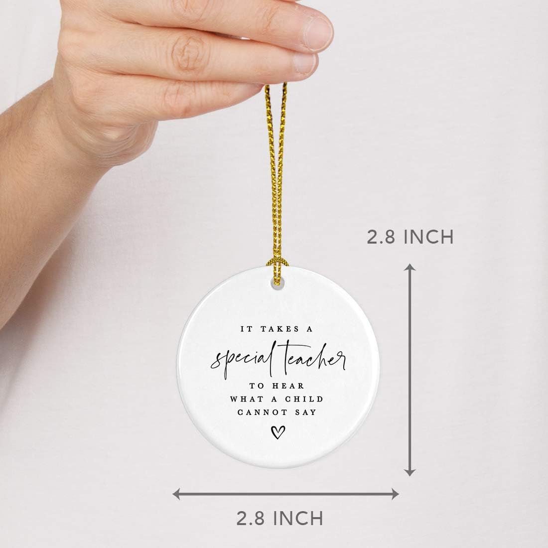 Andaz Press Round Ceramic Porcelain Christmas Tree Ornament For Teacher, It Takes A Special Teacher To What A Child Cannot Say, Heart Graphic 1-Pack Autism Therapist Special Education Teacher Ornament