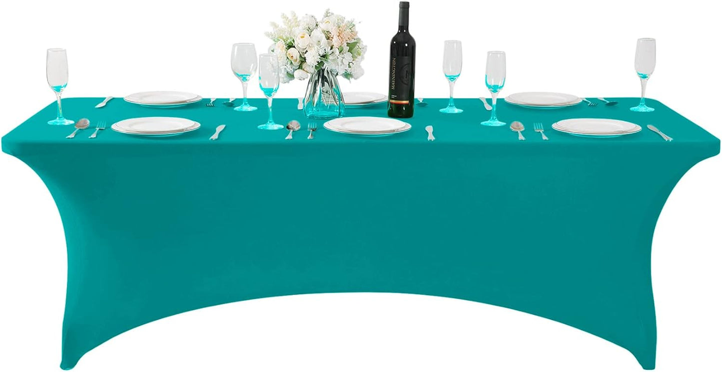 Spandex Table Cover for 8FT or 4ft or 6ft Table Universal Fitted Stretch Tablecloth for Party, Banquet, Wedding and Events-Turquoise
