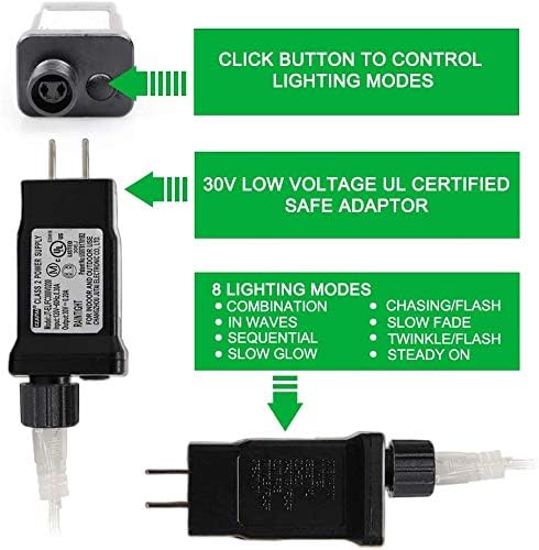 33FT 100 LEDs String Lights Waterproof Fairy Lights 8 Modes with Memory 30V UL Certified Power Supply for Home, Garden, Wedding, Party, Christmas Decoration Indoor Outdoor (Green)