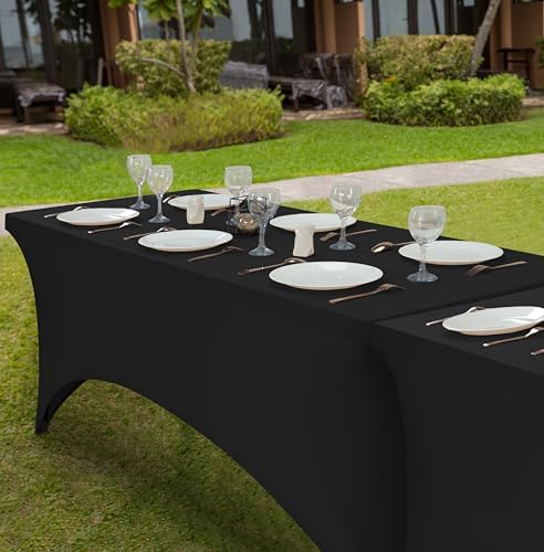 Utopia Kitchen 5ft Spandex Table Cloth Rectangle [1 Pack, Black] 200GSM Premium Stretch, Washable and Wrinkle Resistant Table Cover Fitted for Event, Wedding, Banquet [60Lx30Wx30H Inch]