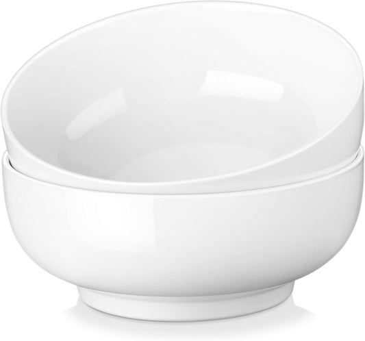 MALACASA Large Serving Bowls - 60 OZ (8") Salad Bowls Set of 2, White Mixing Bowls for Kitchen, Soup, Pasta and Dinner, Large Salad Bowls Set, Dishwasher & Oven Safe, Series REGULAR