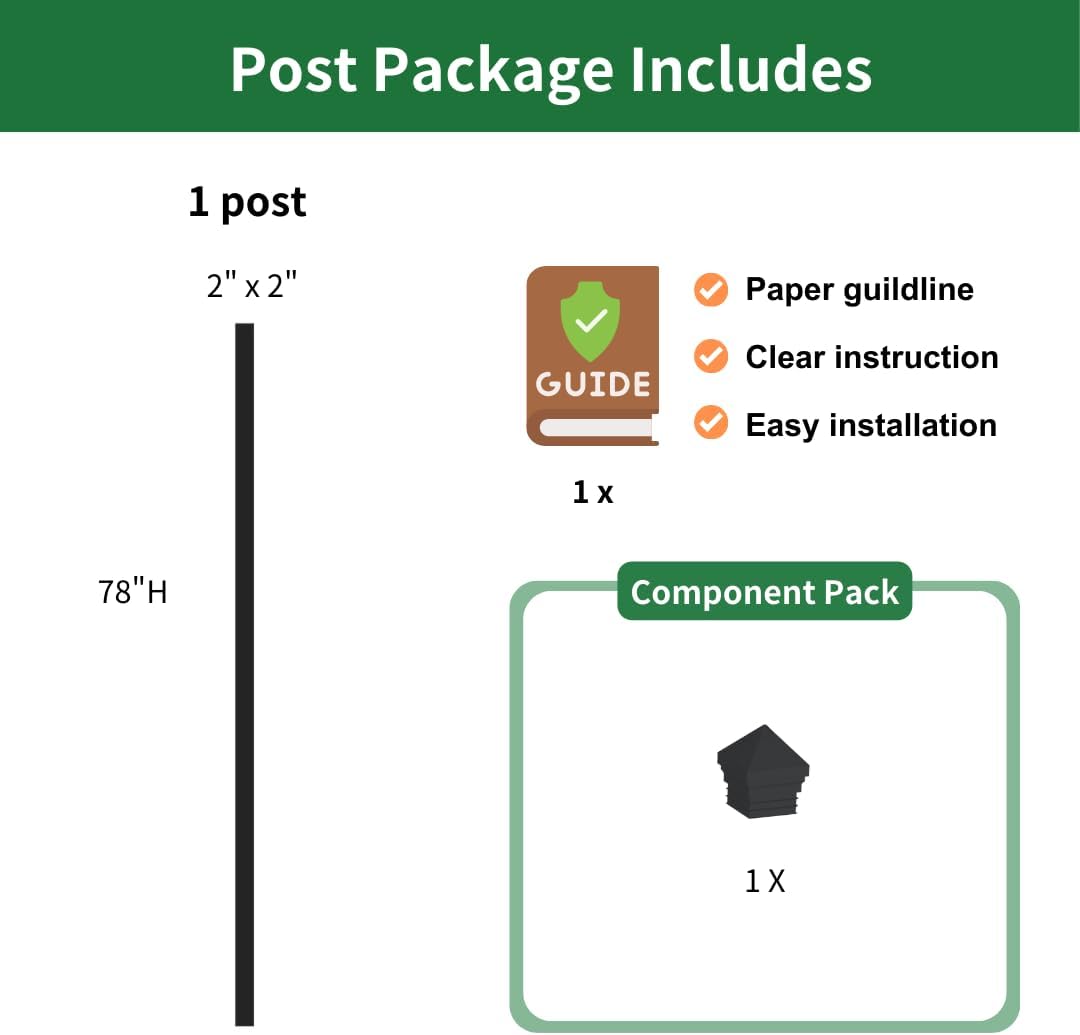 Corner Post for Yard, Garden, Outdoor Fencing – Steel, 2"x2"x78", Black, DIY pre-Drilled 90° Holes, Built-in Rivet Nuts, Soil Installation (1pc)