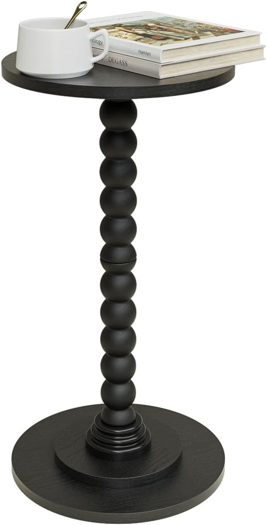 Masupu Round Side Table, Small End Table for Small Spaces, Pedestal Drink Table with Solid Wood Leg for Living Room, Bedroom, Corners(Black)